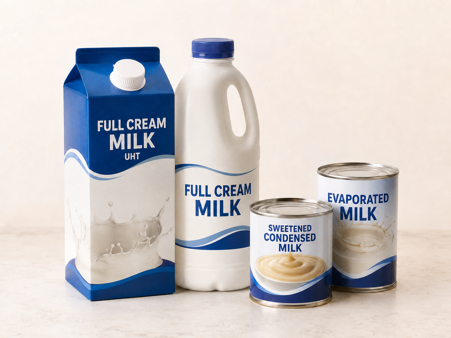 Full-cream milk, condensed milk and evaporated milk products
